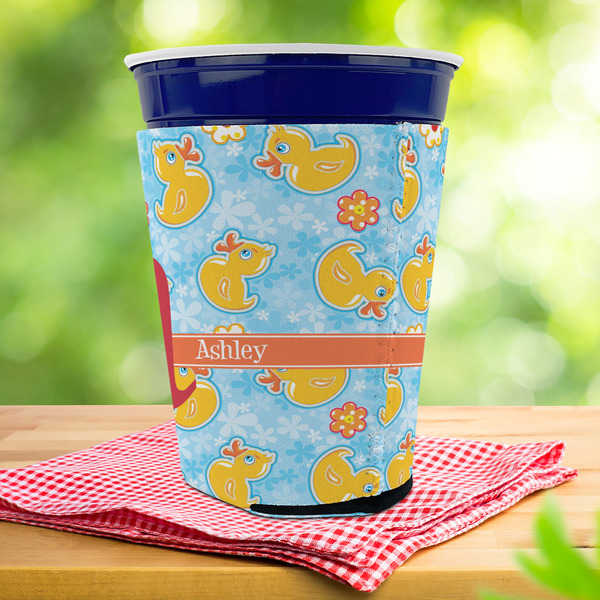 Rubber Duckies & Flowers Party Cup Sleeves - with bottom - Lifestyle