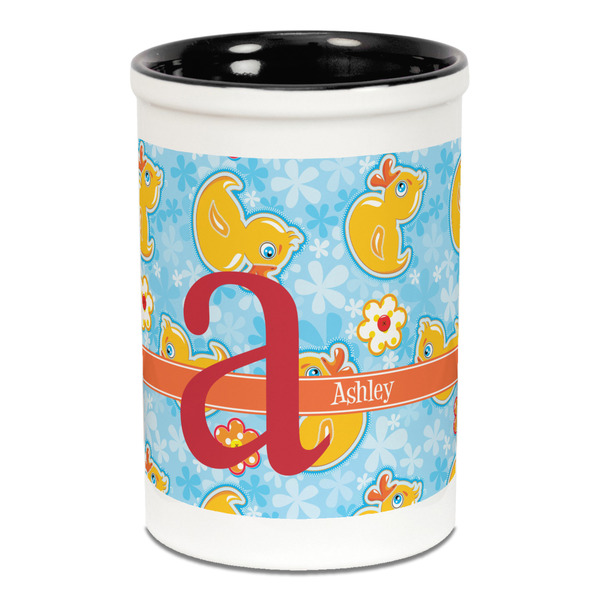 Rubber Duckies & Flowers Pencil Holder - Black