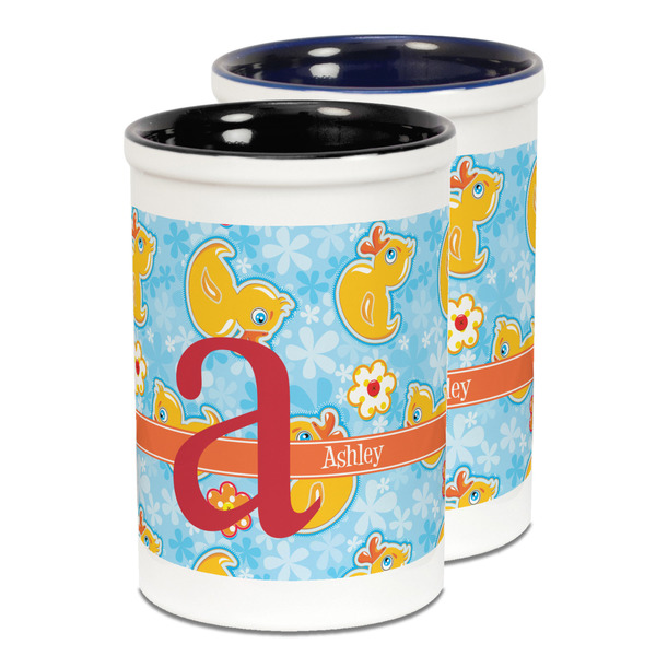 Custom Rubber Duckies & Flowers Ceramic Pencil Holder - Large