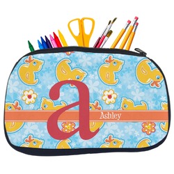 Rubber Duckies & Flowers Neoprene Pencil Case - Medium w/ Name and Initial