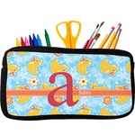 Rubber Duckies & Flowers Neoprene Pencil Case - Small w/ Name and Initial