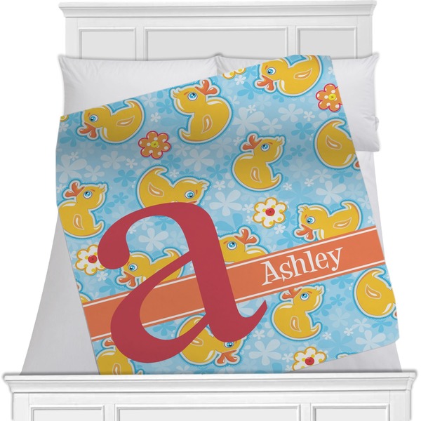 Custom Rubber Duckies & Flowers Minky Blanket - Toddler / Throw - 60"x50" - Single Sided (Personalized)