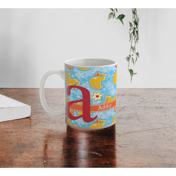 Rubber Duckies & Flowers Personalized Coffee Mug - Lifestyle