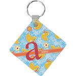 Rubber Duckies & Flowers Diamond Plastic Keychain w/ Name and Initial