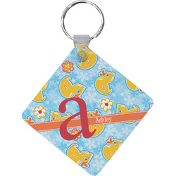 Rubber Duckies & Flowers Diamond Plastic Keychain w/ Name and Initial