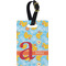 Rubber Duckies & Flowers Plastic Luggage Tag - Rectangular w/ Name and Initial