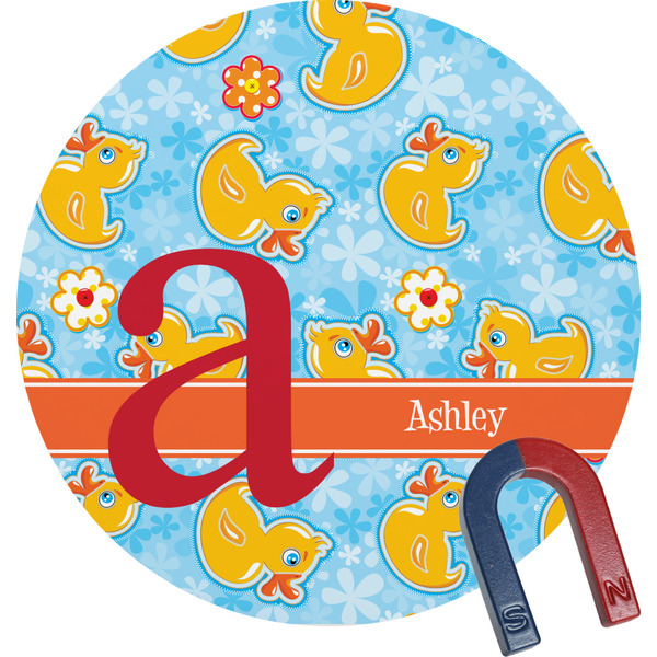 Custom Rubber Duckies & Flowers Round Fridge Magnet (Personalized)