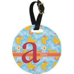 Rubber Duckies & Flowers Plastic Luggage Tag - Round (Personalized)
