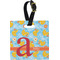 Rubber Duckies & Flowers Plastic Luggage Tag - Square w/ Name and Initial