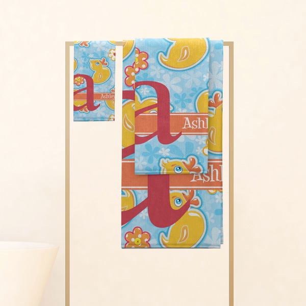 Rubber Duckies & Flowers Personalized Towel Set