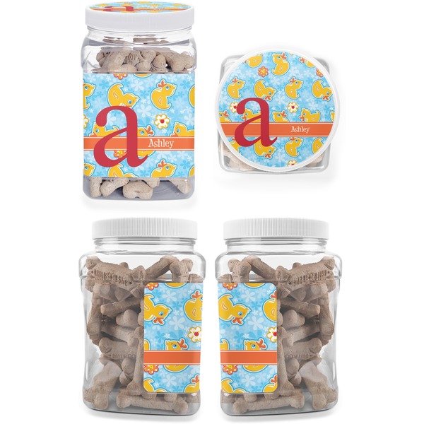 Rubber Duckies & Flowers Pet Treat Jar - Multiple Angles
