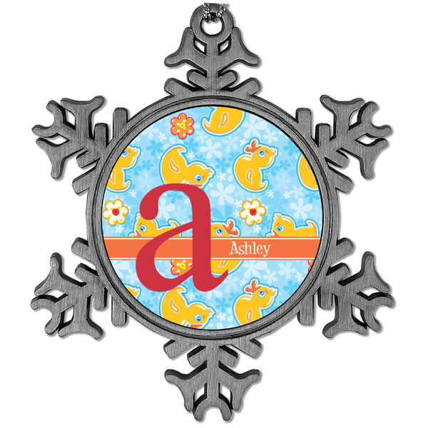 Custom Rubber Duckies & Flowers Vintage Snowflake Ornament (Personalized)