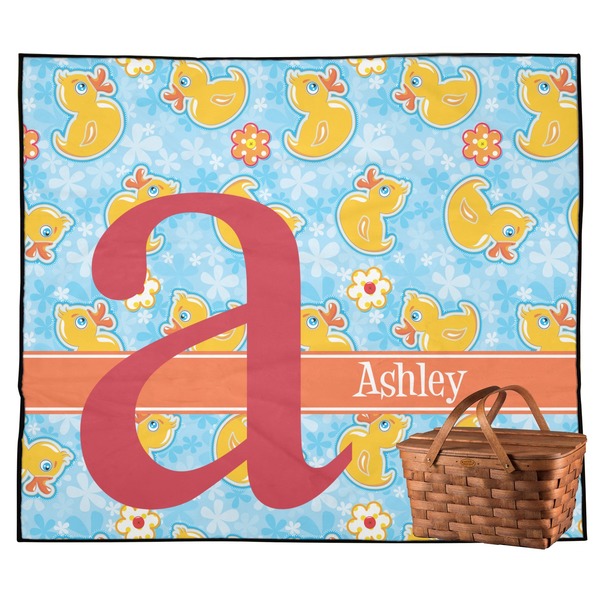 Custom Rubber Duckies & Flowers Outdoor Picnic Blanket (Personalized)