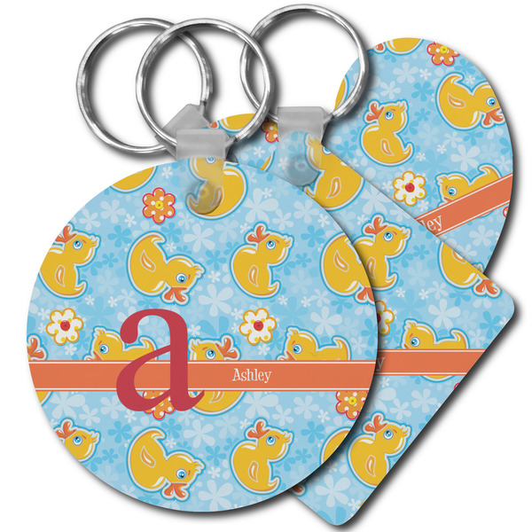 Custom Rubber Duckies & Flowers Plastic Keychain (Personalized)