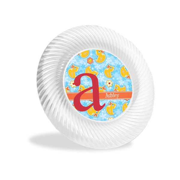 Custom Rubber Duckies & Flowers Plastic Party Appetizer & Dessert Plates - 6" (Personalized)
