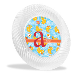 Rubber Duckies & Flowers Plastic Party Dinner Plates - 10" (Personalized)