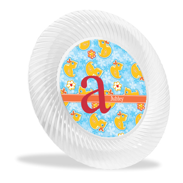 Custom Rubber Duckies & Flowers Plastic Party Dinner Plates - 10" (Personalized)