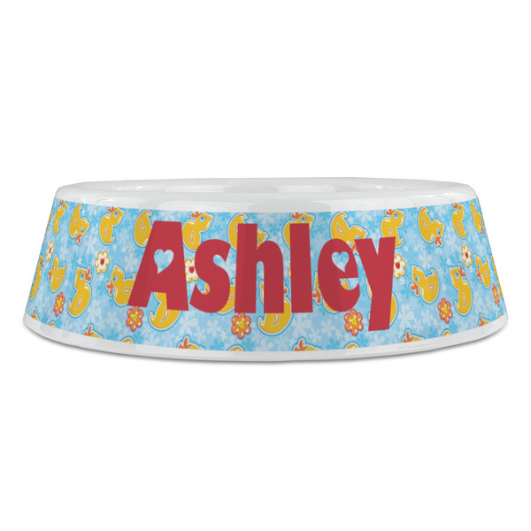 Rubber Duckies & Flowers Plastic Pet Bowls - Large - FRONT