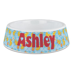 Rubber Duckies & Flowers Plastic Dog Bowl - Large (Personalized)