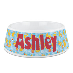 Rubber Duckies & Flowers Plastic Dog Bowl (Personalized)