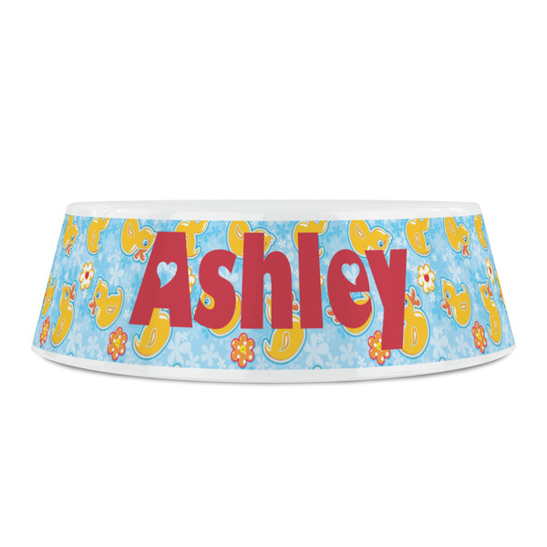 Rubber Duckies & Flowers Plastic Pet Bowls - Small - FRONT