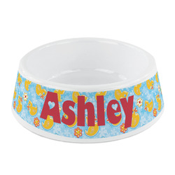 Rubber Duckies & Flowers Plastic Dog Bowl - Small (Personalized)