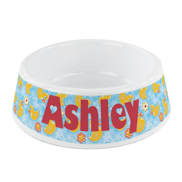 Custom Rubber Duckies & Flowers Plastic Dog Bowl - Small (Personalized)