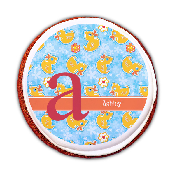 Rubber Duckies & Flowers Printed Icing Circle - Medium - On Cookie