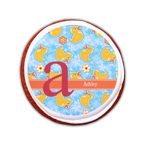 Rubber Duckies & Flowers Printed Icing Circle - Small - On Cookie