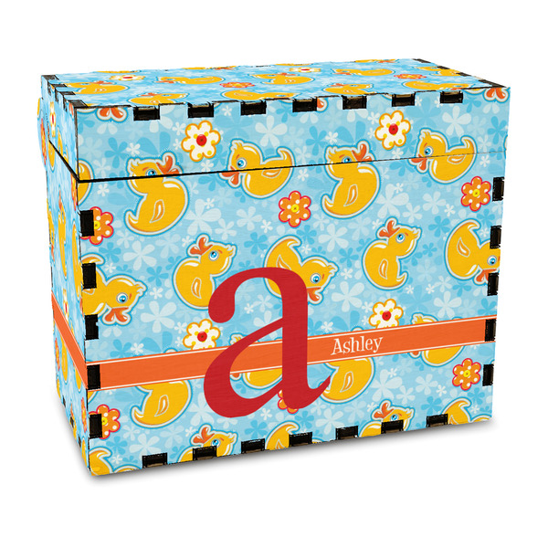 Custom Rubber Duckies & Flowers Wood Recipe Box - Full Color Print (Personalized)