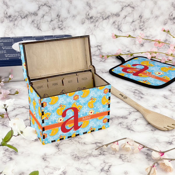 Rubber Duckies & Flowers Recipe Box - Full Color - In Context