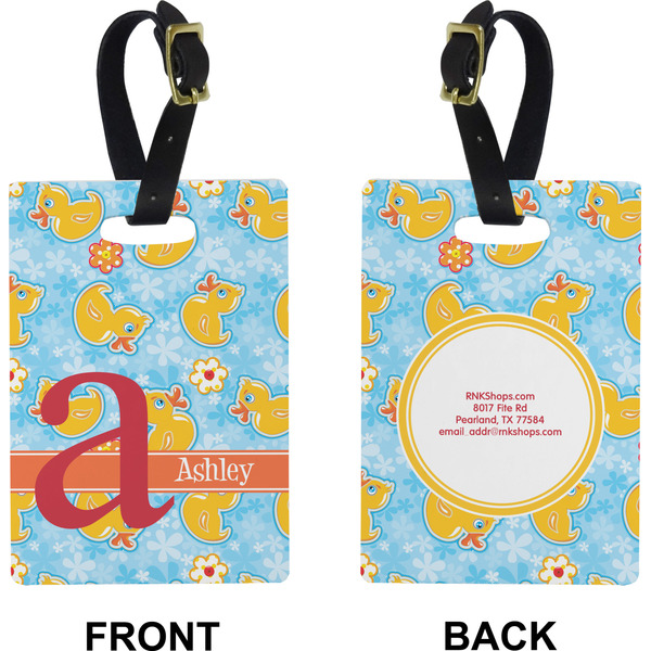 Rubber Duckies & Flowers Rectangle Luggage Tag (Front + Back)