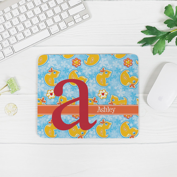 Rubber Duckies & Flowers Rectangular Mouse Pad - LIFESTYLE 2