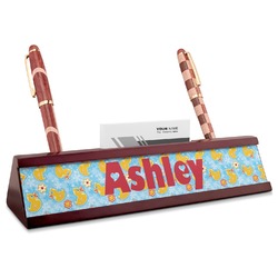 Rubber Duckies & Flowers Red Mahogany Nameplate with Business Card Holder (Personalized)