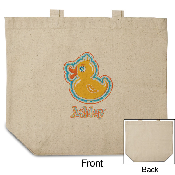Rubber Duckies & Flowers Reusable Cotton Grocery Bag - Front & Back View