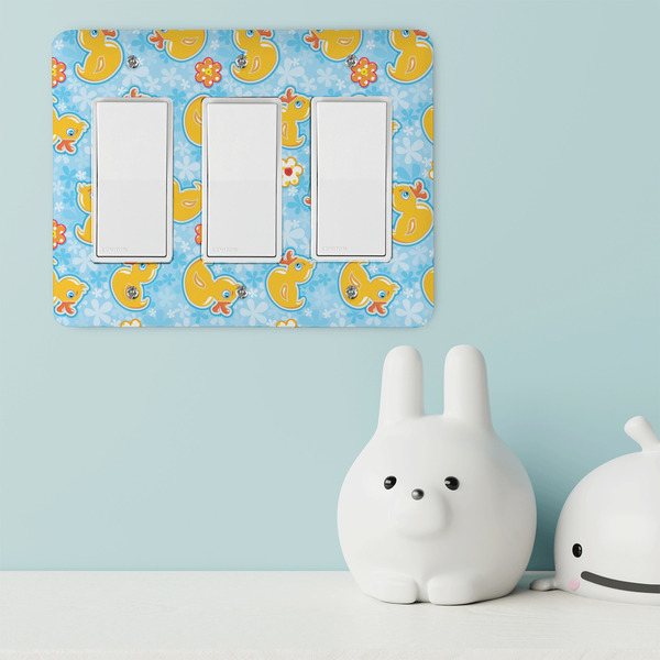 Rubber Duckies & Flowers Rocker Light Switch Covers - Triple - IN CONTEXT