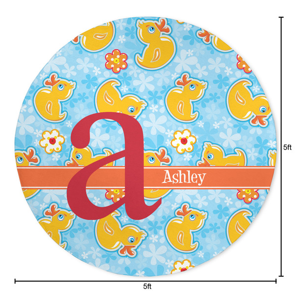 Rubber Duckies & Flowers Round Area Rug - Size