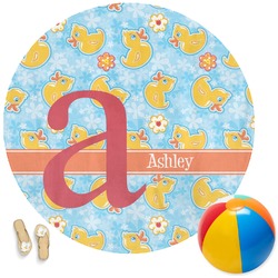 Rubber Duckies & Flowers Round Beach Towel (Personalized)