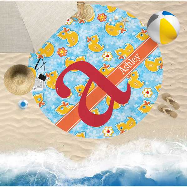 Rubber Duckies & Flowers Round Beach Towel Lifestyle