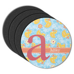Rubber Duckies & Flowers Round Rubber Backed Coasters - Set of 4 (Personalized)