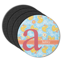 Rubber Duckies & Flowers Round Rubber Backed Coasters - Set of 4 (Personalized)
