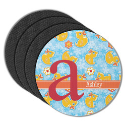 Rubber Duckies & Flowers Round Rubber Backed Coasters - Set of 4 (Personalized)