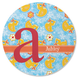 Rubber Duckies & Flowers Round Rubber Backed Coaster (Personalized)
