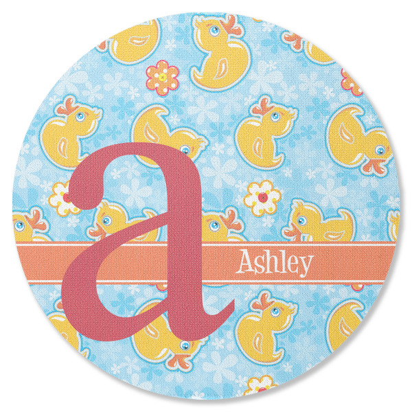 Custom Rubber Duckies & Flowers Round Rubber Backed Coaster (Personalized)