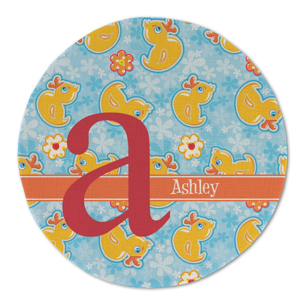 Rubber Duckies & Flowers Round Linen Placemats - FRONT (Double Sided)