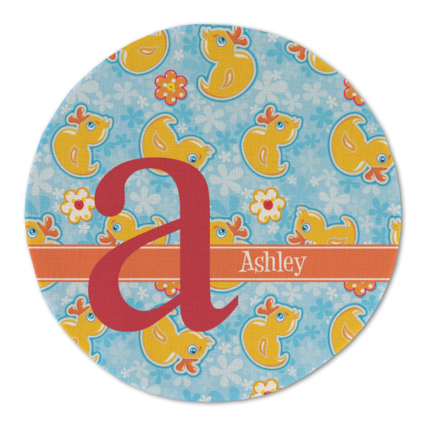 Custom Rubber Duckies & Flowers Round Linen Placemat - Single Sided (Personalized)
