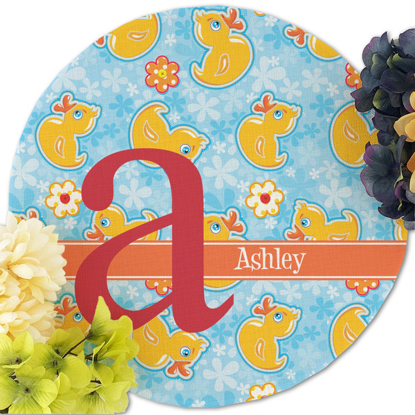 Rubber Duckies & Flowers Round Linen Placemats - Front (w flowers)