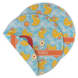 Rubber Duckies & Flowers Round Linen Placemat - Double Sided (Personalized)