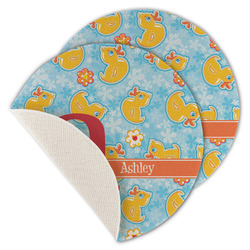 Rubber Duckies & Flowers Round Linen Placemat - Single Sided - Set of 4 (Personalized)