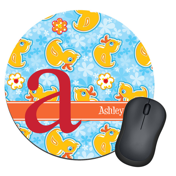 Custom Rubber Duckies & Flowers Round Mouse Pad (Personalized)